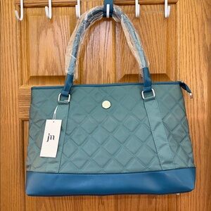 NWT JESSICA MOORE Elegant Teal Two-Tone Quilted Tote Bag w Dustbag O/S